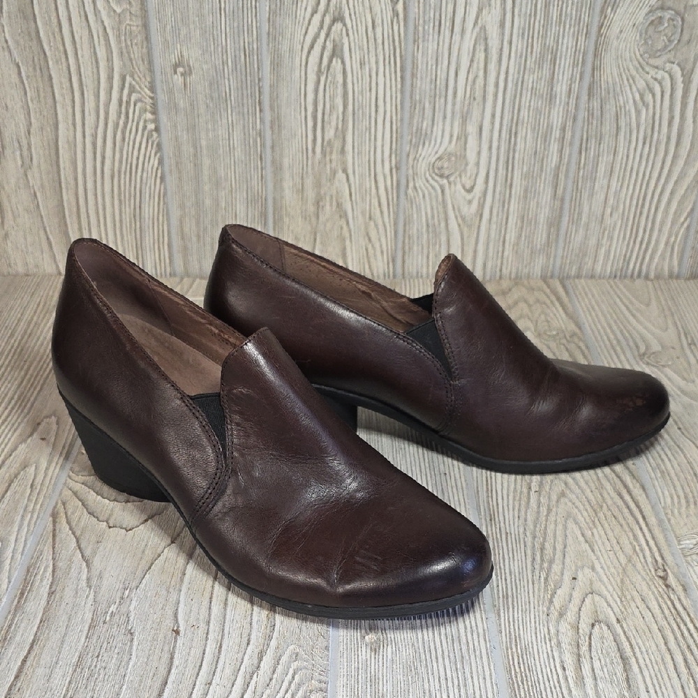 Dansko Robin Chocolate Burnished Calf Leather Low Heel Slip-On Shoes Womens 41